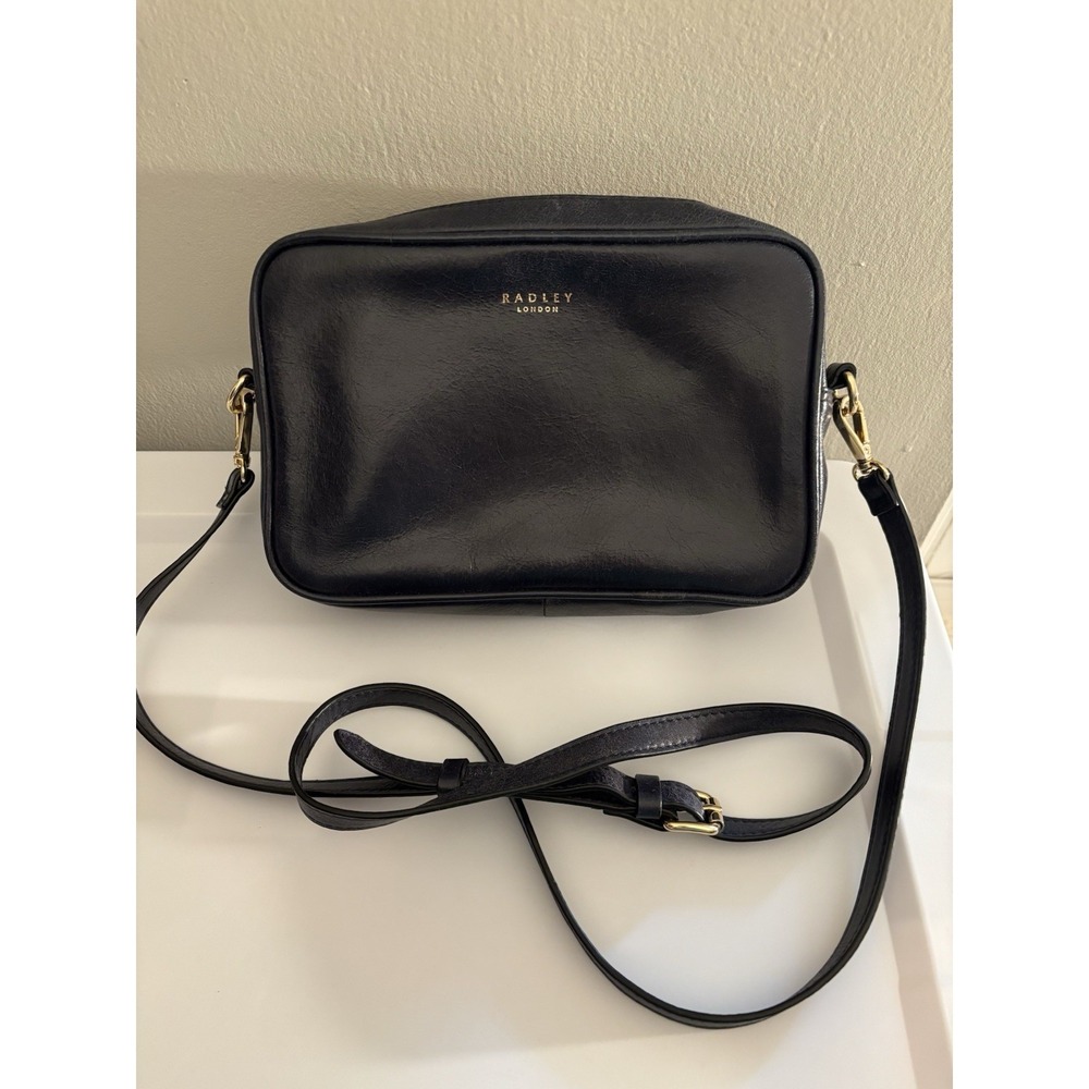 RADLEY LONDON Navy Blue Leather Crossbody Purse 6x9 Gold Hardware